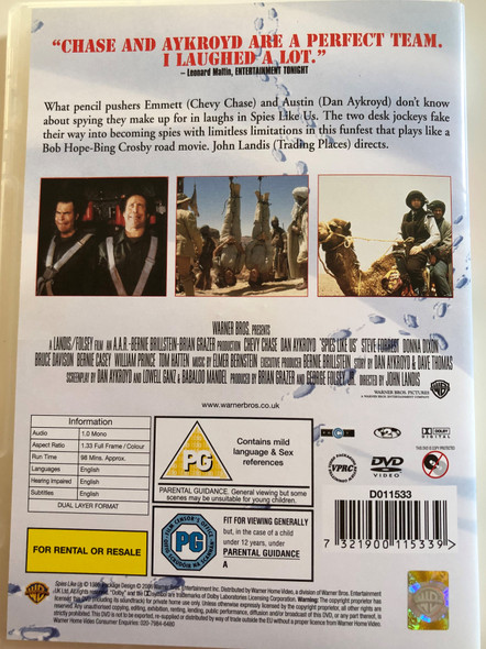 Spies like us DVD 1985 / Directed by John Landis / Starring: Dan Aykroyd, Chevy Chase (7321900115339)