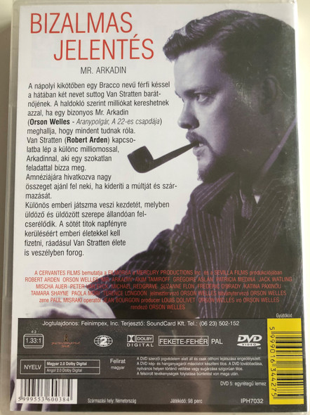  Mr. Arkadin DVD 1955 Bizalmas Jelentés (Confidential Report) / Directed by Orson Welles / Starring: Orson Welles, Robert Arden, Paola Mori, Akim Tamiroff (5999553600384)