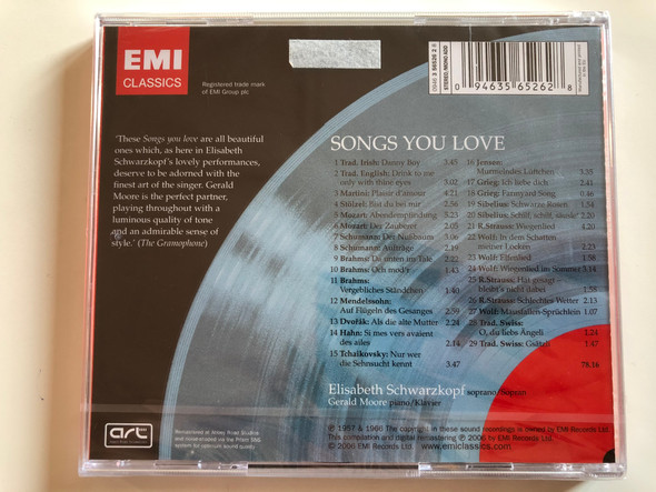 Elisabeth Schwarzkopf ‎– Songs You Love / Gerald Moore / Great Artists Of The Century / EMI Classics Audio CD 2006 Stereo, Mono / 094635652628