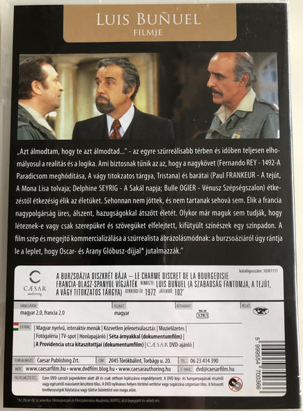 Le Charme discret de la bourgeoisie DVD 1972 A Buzsoázia diszkrét bája / Directed by Luis Buñuel / Starring: Fernando Rey, Paul Frankeur, Delphine Seyrig, Stéphane Audran / The Discreet Charm of the Bourgeoisie (5999554700366)