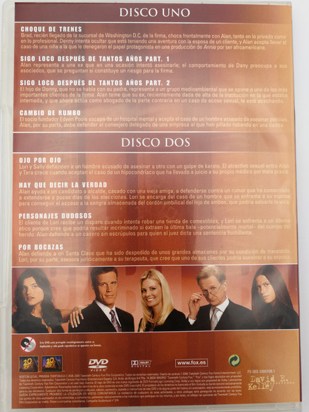 Boston Legal DVD 2004 Discs 1 & 2 First Season - Primera Temporada Discos 1 y 2 / Created by David E. Kelley / Starring: James Spader, William Shatner, Candice Bergen, Monica Potter (BostonLegalDisc1&2)