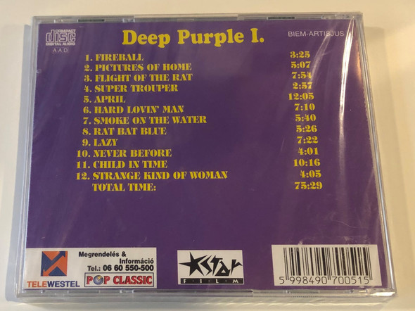 Deep Purple ‎– Best Of I. / Pop Classic / Total time: 75.29 / Audio CD / 5998490700515