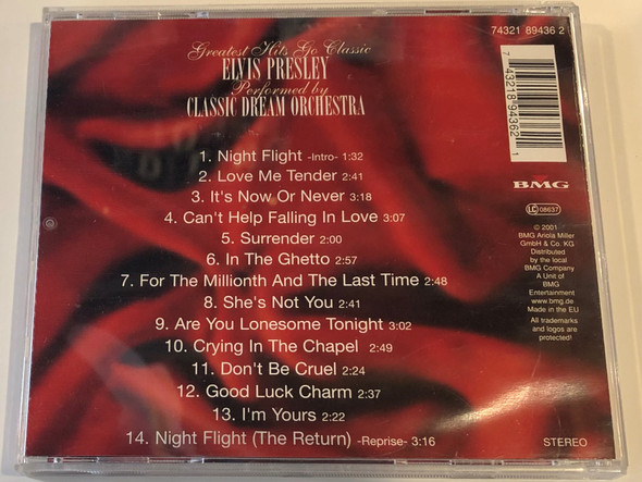 Greatest Hits Go Classic: Elvis Presley / Performed by Classic Dream Orchestra ‎/ BMG ‎Audio CD 2001 / 74321 89436 2