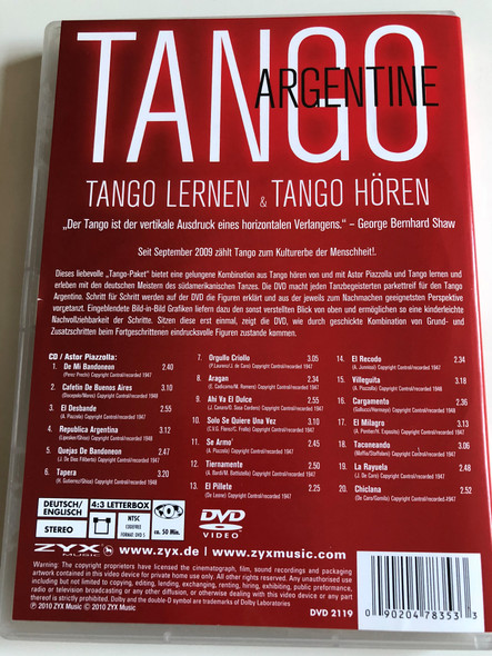 Tango Argentine DVD 2010 Tango Lernen & Tango Hören / Includes CD Astor Piazzolla / Listen and Learn Tango - German release / Zyx Music DVD 2119 (090204783533)