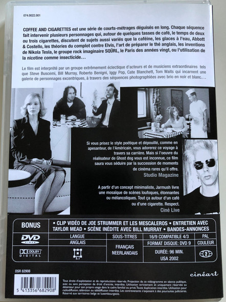 Coffee and Cigarettes DVD 2003 / Directed by Jim Jarmusch / Starring: Roberto Benigni,Steven Wright, Joie Lee, Cinqué Lee, Steve Buscemi, Iggy Pop, Tom Waits / (5413356682908)