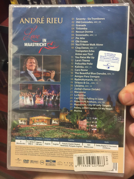 Love in Maastricht DVD 2019 André Rieu and his Johann Strauss Orchestra / Nessun Dorma, Pie Jesu, You Raise Me Up, Zorba's Dance (8719326407968)