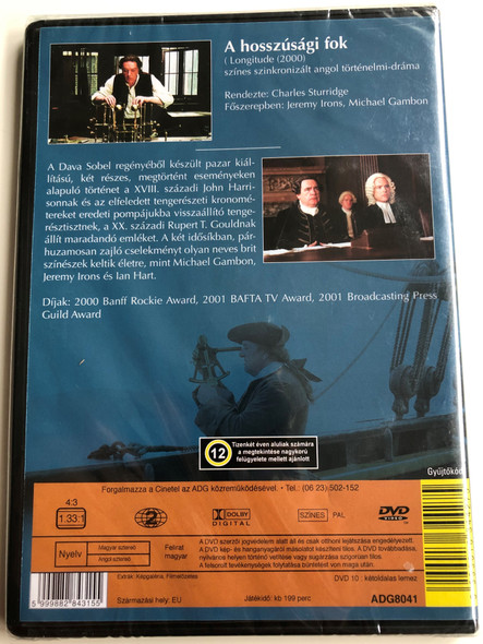 Longitude DVD 2000 A hosszúsági fok / Directed by Charles Sturridge / Starring: Michael Gambon, Jeremy Irons, Ian Hart (5999882843155)