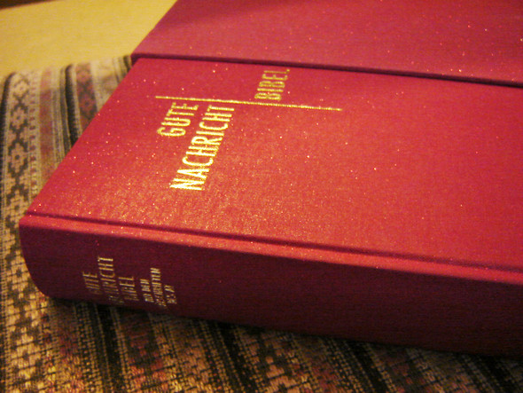 German Bible for the Family / Sparkly Burgundy Linenbound Luxury Cover, with Gold edges and protective box