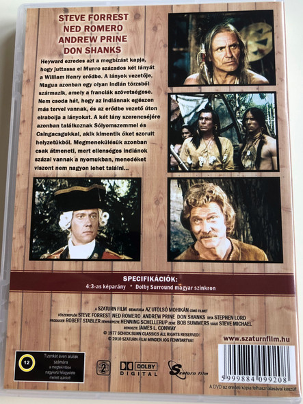 The Last Mohican DVD 1977 Az utolsó mohikán / Directed by James L. Conway / Starring: Steve Forrest, Ned Romero, Andrew Prine, Don Shanks (5999884099208)