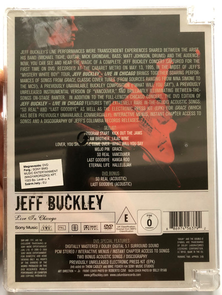 Jeff Buckley - Live in Chicago DVD 1995 ON STAGE / Visual Milestones / So real, Grace, Eternal Life, Hallelujah / Bonus So Real - Last goodbye (Acoustic) / Sony Music video (886974563792)