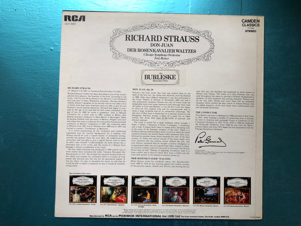 Richard Strauss: Don Juan, Der Rosenkavalier Waltzes / Chicago Symphony Orchestra, Fritz Reiner / Camden Classics Victrola / RCA LP Stereo / CCV 5051