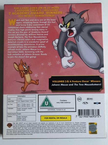 Tom and Jerry - Volumes 3 & 4 DVD Collector's Edition / Directed by William Hanna, Joseph Barbera / Includes 52 Animated Classics! / Johann Mouse and The Two Mouseketeers (7321900669375)