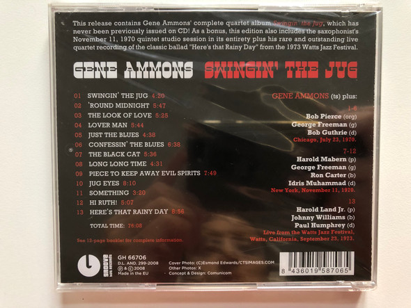 Gene Ammons – Swingin' The Jug  Groove Hut Records CD Audio 2008 (8436019587065)