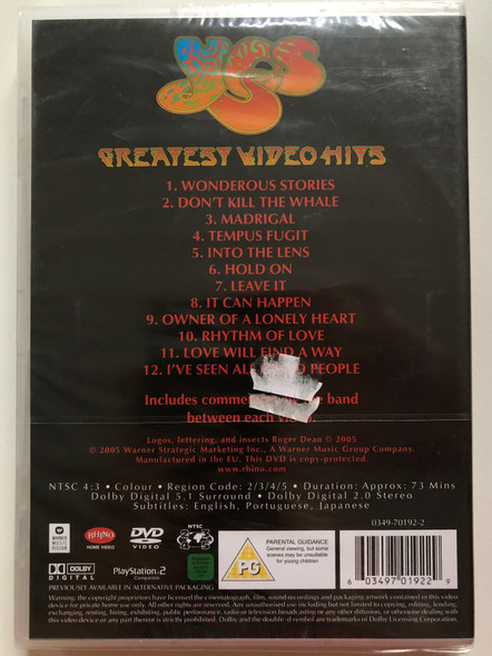 Yes – Greatest Video Hits DVD 2005 / Don't Kill The Whale,Hold On, Leave It, Owner Of A Lonely Heart / Warner Music Vision (603497019229)