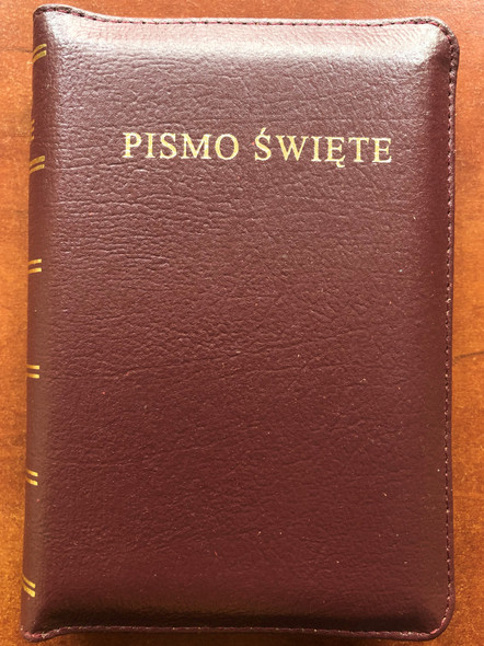 Biblia Warszawska mała zamek skóra złoto bordo / PISMO ŚWIĘTE / Polish Small Leather Bible with zipper and golden edges / Burgundy / Polish Bible Society 2016 (9788385260530)