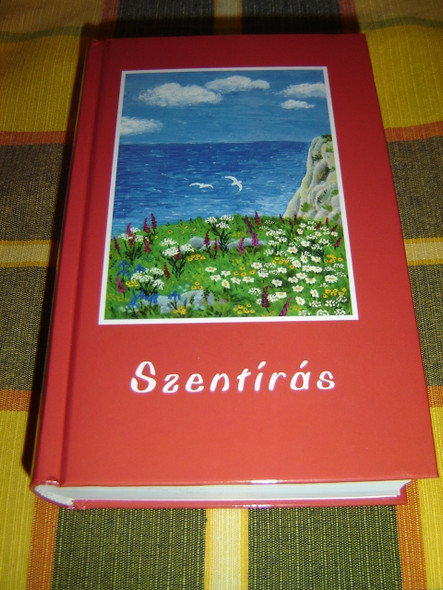 Hungarian Bible with Red Scenic Cover, Foot notes, Book introductions