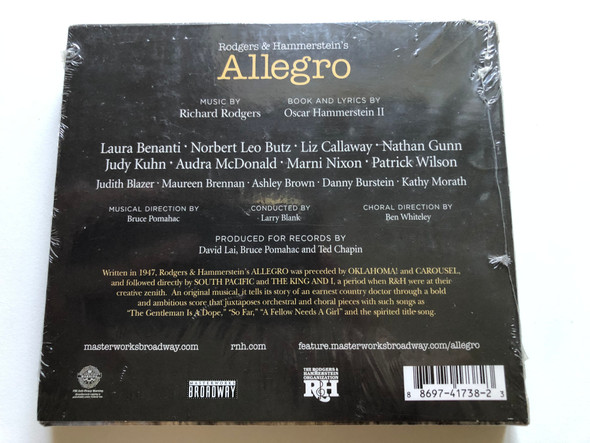 Rodgers & Hammerstein's - Allegro - First Complete Recording / Special 2-CD deluxe edition includes rare photos, full libretto, historical essays and more. / Masterworks Broadway 2x Audio CD 2009 / 88697-41738-2