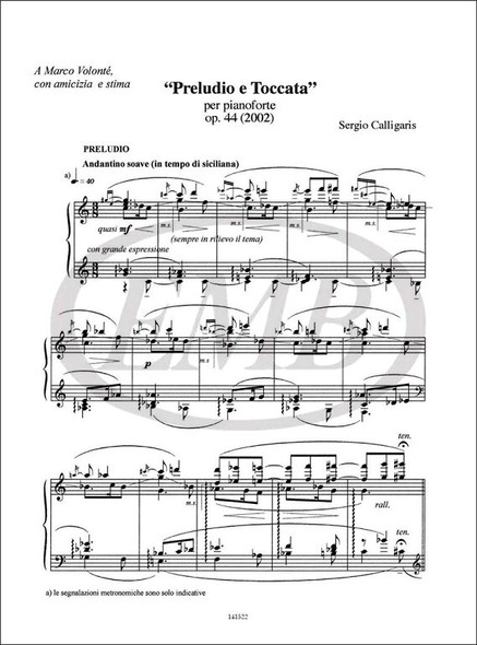 Calligaris, Sergio: Preludio e Toccata Op. 44 / per pianoforte / Ricordi