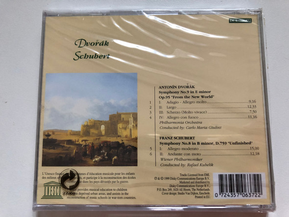 Dvorak: Symphony No. 9 ''From the New World'', Schubert: Symphony No. 8 ''Unfinished'' / Philharmonia Orchestra, Carlo Maria Giulini, Wiener Philharmoniker, Rafael Kubelik / Disky Communications Europe Audio CD 1999 / DCE 706372