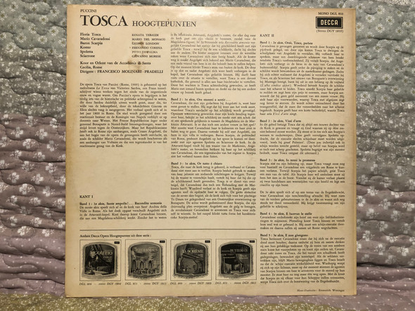 Puccini: Tosca Hoogtepunten - Renata Tebaldi, Mario del Monaco, George London / Decca LP Mono / DGL 1810 