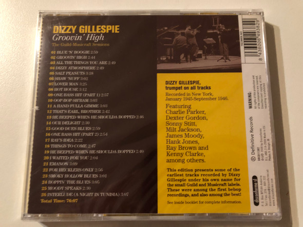 Dizzy Gillespie – Groovin' High - The Guild-Musicraft Sessions / Definitive Records Audio CD 2008 / DRCD11382