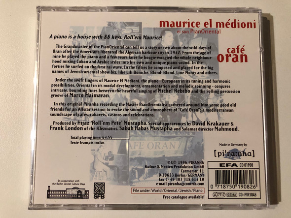 Maurice El Médioni Et Son PianOriental: Café Oran - Featuring: the Klezmatics, David Krakuer & Frank London / Piranha Audio CD 1996 / CD-PIR1045