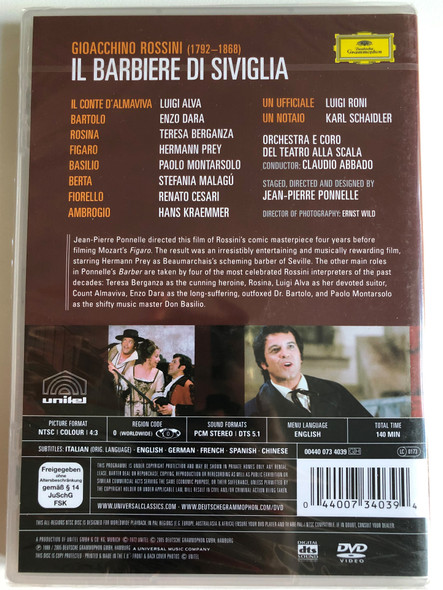 ossini - Il Barbiere di Siviglia / ORCHESTRA AND CHORUS OF THEATER ALLA SCALA / CONDUCTOR: CLAUDIO ABBADO / STAGED, DIRECTED AND DESIGNED BY JEAN-PIERRE PONNELLE / DVD (044007340394)