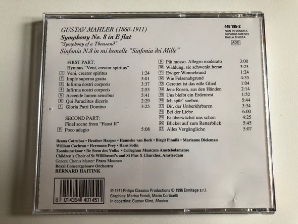 Mahler: Symphony No. 8 In E Flat 'Symphony Of A Thousand' - Royal Concertgebouw Orchestra, Bernard Haitink / Lyrica Audio CD 1996 / LRC 01045 ADD