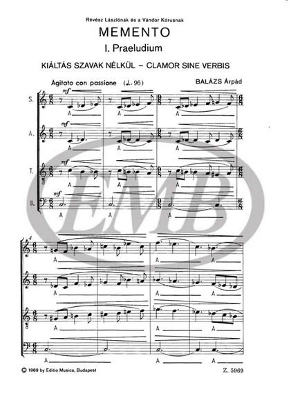 Balázs Árpád Memento  sheet music (9790080059692)