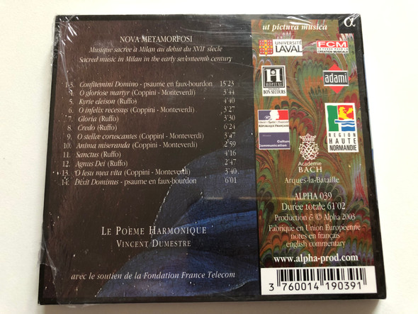 Nova Metamorfosi - Le Poème Harmonique, Vincent Dumestre / Alpha Productions Audio CD 2003 / Alpha 039