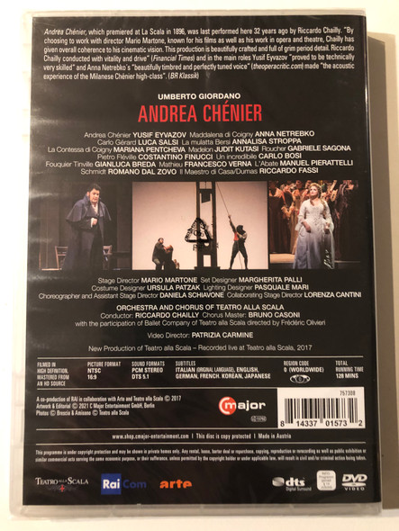 UMBERTO GIORDANO - ANDREA CHÉNIER / ORCHESTRA AND CHORUS OF TEATRO ALLA SCALA / RICCARDO CHAILLY / Stage Director - MARIO MARTONE / Teatro Alla Scala / Rai Com / major / DVD Video (814337015732)