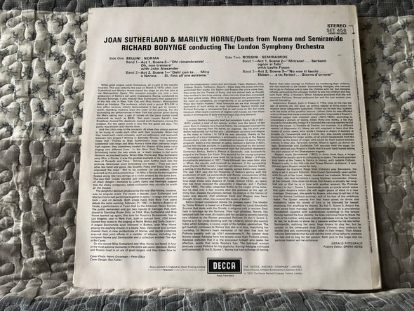 Joan Sutherland, Marilyn Horne: Duets From Semiramide, Norma - The London Symphony Orchestra, Richard Bonynge / Decca LP Stereo 1970 / SET 456