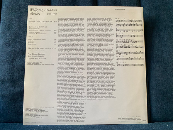 Mozart - Marsch D-Dur KV 335 Nr. 1; Serenade D-Dur KV 320 (Posthornserenade); Marsch D-Dur KV 335 Nr. 2 - Peter Damm (horn), Staatskapelle Dresden, Edo de Waart / ETERNA Edition / ETERNA LP Stereo 1975 / 8 26 573