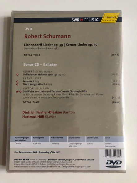 Robert Schumann - Eichendorff-Lieder & Kerner-Lieder | DVD & Bonus CD (4010276023180)