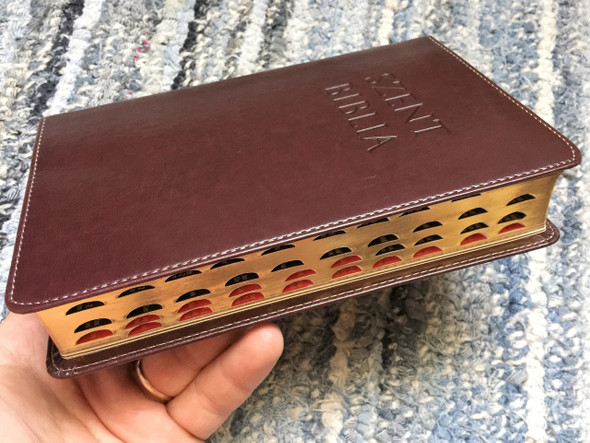 Hungarian Holy Bible, Chocolate Brown Leather bound with Thumb Index and Golden Edges 