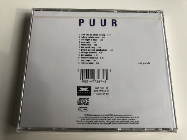 Soft Parade - Puur1 / Anxious (1992) General Rock / Audio CD 1992 / Producer – David A. Stewart (090317758725)