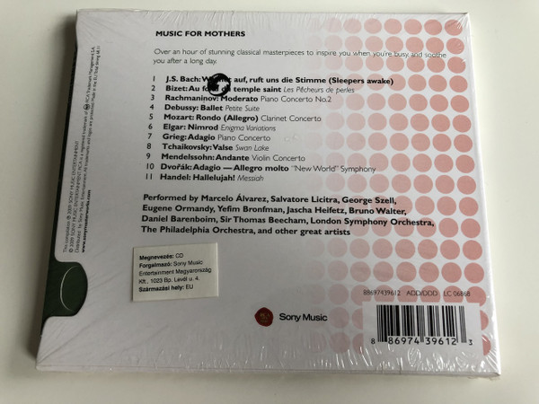 Music For Mothers / AUDIO CD 2009 / Over an hour of stunning classical masterpieces to inspire you when you're busy, and soothe you after a long day / Performed by Marcelo Álvarez... 