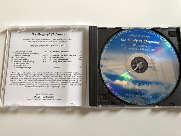 HARMONY WORLD TRANSMUSIC / HEALING SOUNDS - The Magic of Christmas / Meditation / AUDIO CD 1994 / Composed and performed by Lee Ground / Christmas Meditation for small bells, string quartet, flute, oboe, organ, glass vessels, vocals & synthesizer