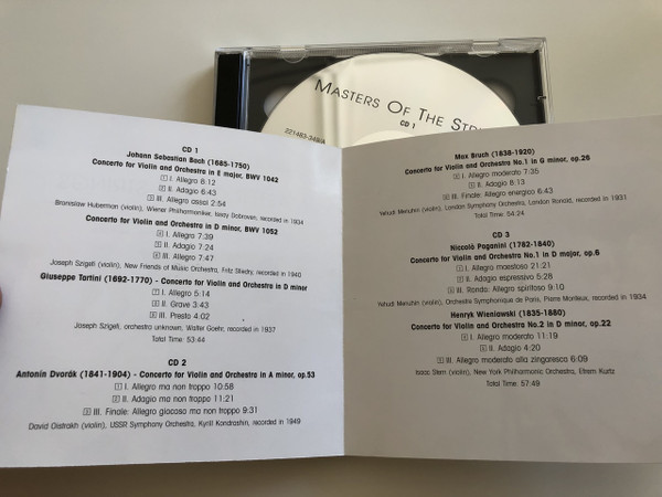  Master of the Strings / Yehudi Menuhin, David Oistrakh, Isaac Stern a.m.o. / Bach, Tartini, Drovák, Bruch, Paganini, Wieniawski / AUDIO 3 CD 2003 (4011222214836)