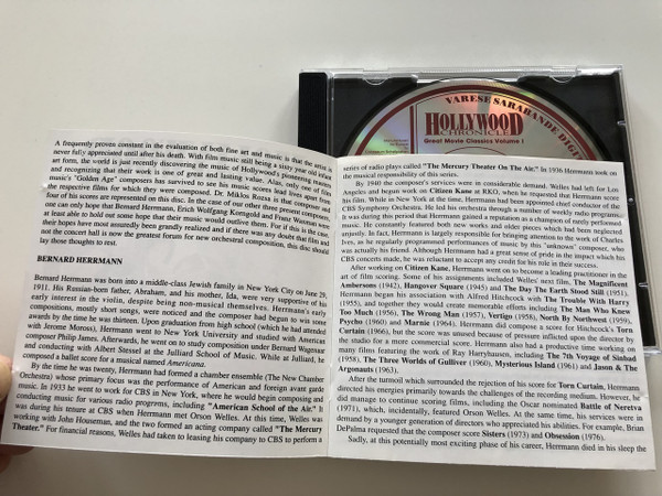 Hollywood Chronicle / AUDIO CD 1992 / Great Movie Classics Volume 1 / Varese Sarabande Digital / Produced by Robert Townson / Composer: Bernard Herrmann, Erich Wolfgang Korngold, Miklós Rózsa, Franz Waxman (4005939535124)