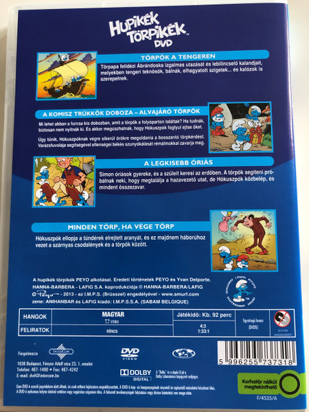 The Smurfs 1990 DVD 10. Hupikék Törpikék / Directed by José Dutillieu, George Gordon / Törpök a tengeren, A komisz trükkök doboza, Alvajáró Törpök, A legkisebb óriás , Minden törp, ha vége törp / Hanna-Barbera / 6 episodes on disc (5996255737318)