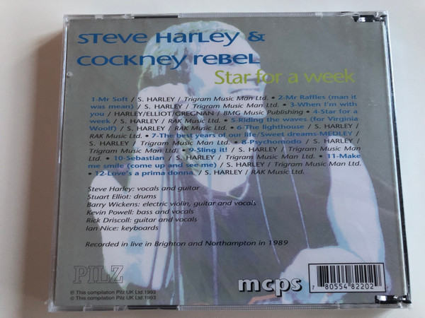 Steve Harley & Cockney Rebel - Star for a week / Mr. soft, Mr. Raffles, When I'm with you, Riding the waves, Sling It!, Make me smile / Audio CD 1993 (78055482202)