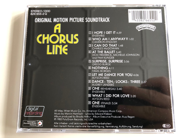 A Chorus Line / Original Motion Picture Soundtrack / I Hope I get it, I can do that, Surprise, Surprise, Nothing, What I did For love / Audio CD (1985) / 826 655-2 Q (042282665522)
