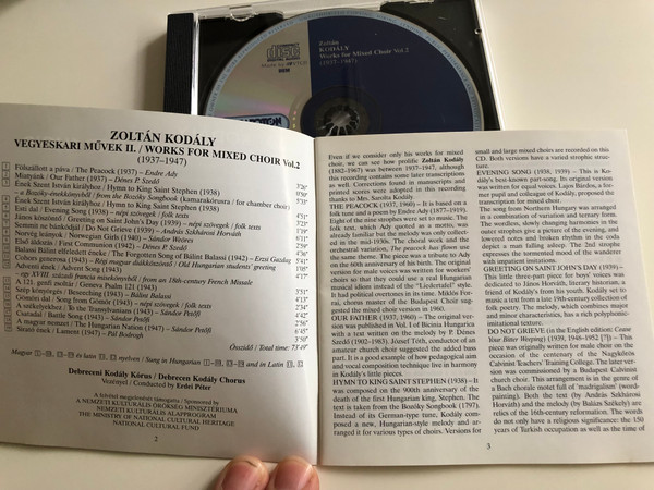 Kodály - Works for Mixed Choir Vol. 2 (1937-1947) / Debrecen Kodály Chorus / Conducted by Péter Erdei / Audio CD 2005 / HCD32365 / Hungaroton (5991813236524)