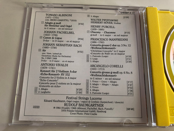  Festival Strings Lucerne / Rudolf Baumgartner / Albinoni, Pachelbel, Bach, Purcell / Corelli - Manfredini: Concerti grossi / Vivaldi "Echo-Konzert" / Audio CD / Resonance / 445 027-2 (028944502725)