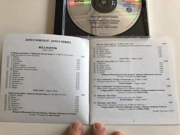 Bartók - Hungarian Peasant Songs - Dance Suite - Evening in Transylvania - Bear Dance / Piano & Orchestral Versions / Hungaroton Janus Collection / HCD 31860 / Audio CD 2001 (5991813186027)