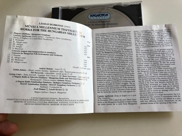Dubrovay - Works for the Hungarian Millennium / Hungarian Symphony, Cantata Aquilarum (Song of Eagles) / Concerto for Hungarian Folk Instruments and Orchestra / Hungaroton Classic Audio CD 2001 / HCD 32065 (5991813206527)