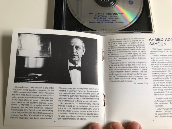 Chamber Music From Turkey Vol. 1 / Ahmed adnan Saygun, Ulvi Cemal Erkin / Anatolian String Quartet / Hungaroton / HCD 31521 / Audio CD 1992 (5991813152121)