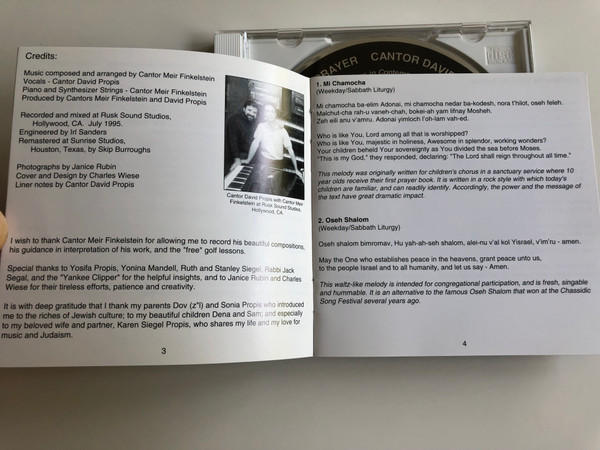 Vision in Prayer - Cantor David Propis / Traditional Prayers in Contemporary settins / Composed by Cantor Meir Finkelstein / Audio CD 1995 (783707708928)