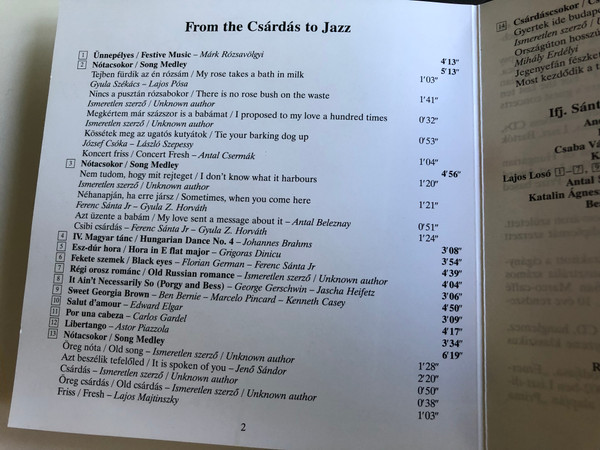 Ferenc Sánta Jr. - From the Csárdás to Jazz / Hungaroton Classic Audio CD 2010 / HCD 10340 (5991811034023)